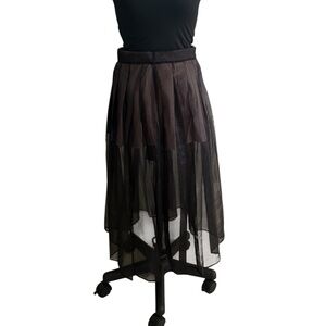 BRAND NWT: COMMENSE pleated sheer mid-length skirt. Size: Medium Color: Black